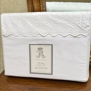 Rachel Ashwell White Full Sheet Set with Embroidered Trim. 100% Cotton.
